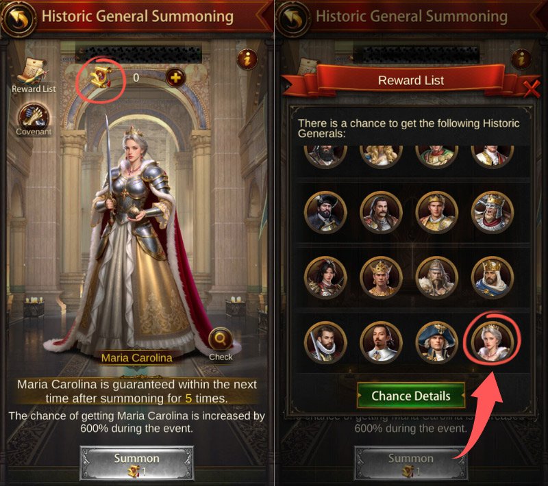 Get Evony Maria Carolina from Historic General Summoning Event